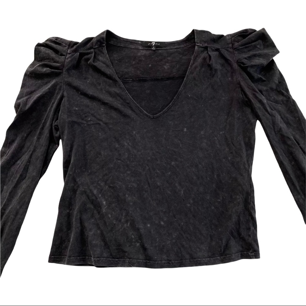 Trendy! 7 For All Mankind Puff Shoulder Long Sleeve T-Shirt V Neck Sz Large NWT